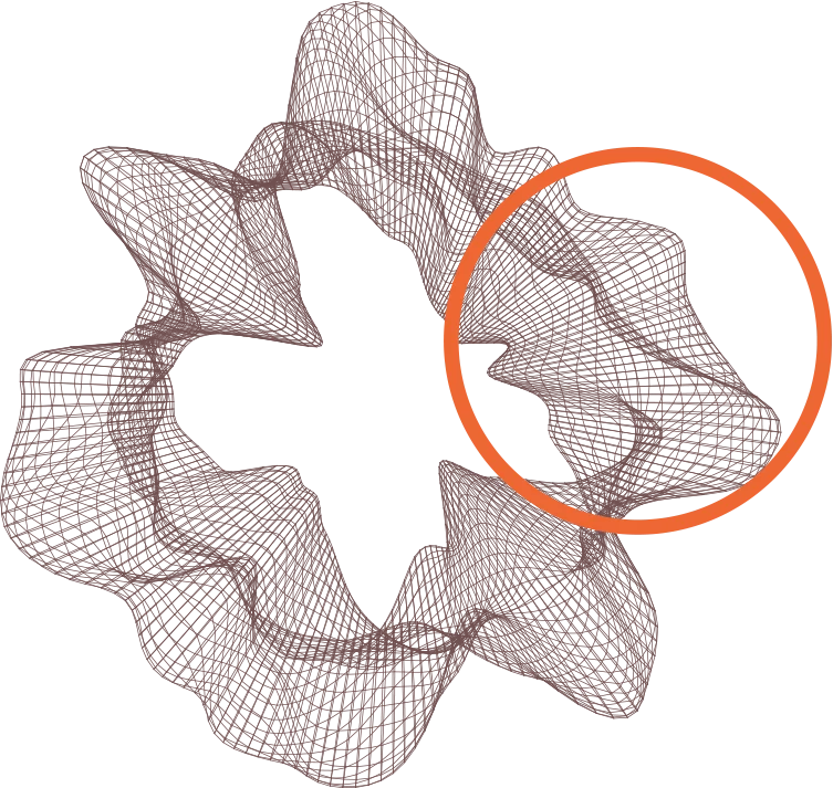 Malha de engenharia de dados 3D com círculo laranja